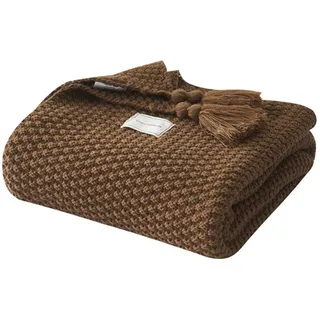 UnvfRg Nordic Handgemachte Strickdecke, modischer Überwurf, für Sofa, Bett und als Zudecke, braun, 130x170cm