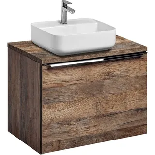 Lomadox Badezimmermöbel Waschtisch-Unterschrank Set 60cm, Vintage Oak Eiche, 40cm Keramik-Waschbecken, 2 Softclose-Schubkästen, B/H/T 60,4/62,5/46 cm