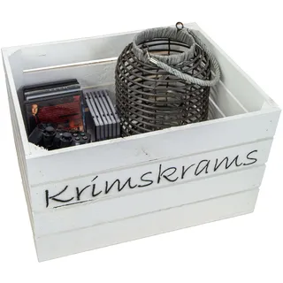 Kistenkolli Altes Land Holzkiste mit Aufschrift Krimskrams/Tüdelkram Aufbewahrungskiste Obstkiste Weinkiste - kiste - Korb - Ablagekiste (weiss, 50x40x29cm Krimskrams)