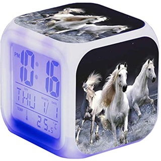 Wecker Pferde Tier Alarm LED Beleuchteter Wecker Digital mit Nachtlicht Night Glowing Wecker mit Licht Anzeige Zeit Geburtstagsgeschenke für Kinder (7)