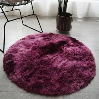 Hiseng 160cm Teppich Rund Flauschiger Waschbar, Hochflor Plüsch Weicher Teppich Wohnzimmer Teppich Modern für Wohnzimmer Kinderzimmer Schlafzimmer Flur Läufer Teppich Innen (160cm,Weinrot)