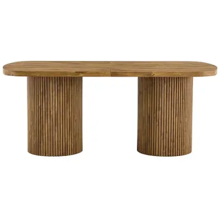 OKWISH Esstisch MDF Holzfarben, ovale Tischplatte mit geriffelten Säulenfüßen, pflegeleichte Oberfläche, für 6-8 Personen