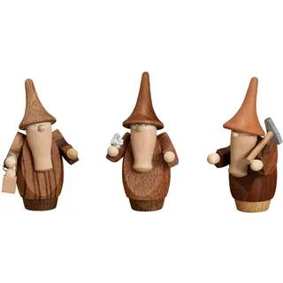 Seiffener Volkskunst Berggnome Miniatur aus Holz 8 cm Figuren Erzgebirge 3 Stück