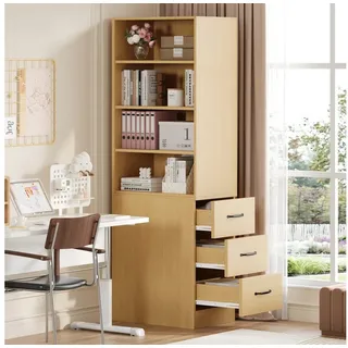 Odikalo Hochschrank Eckschrank Standvitrine mit Stauraum (180 cm hohes, extra schmales Bücherregal mit seitlichen Schubladen - Verstellbare Böden, links und rechts austauschbar, geeignet für kleine Räume -Sideboard, Wohnzimmer-Hochschrank, Bücherregal, für Wohnzimmer, Esszimmer, Flur, Schlafzimmer, Büro, Wohnung) 180 cm
