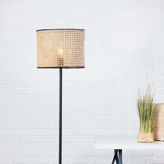 Lightbox Stehlampe mit geflochtenem Rattan Schirm - natürliche Standlampe aus Holz & Metall - Lampe für Wohnzimmer, Schlafzimmer & Flur - mit Fußschalter - E27 Fassung exkl. LED