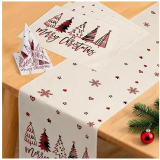 LuxusKollektion Tischläufer Weihnachts-Tischläufer-Set mit Platzsets & Servietten weiß