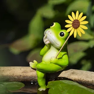 Vartegas Garten Deko Draußen Figuren, Frosch Dekofiguren Garten Harz, Gartendeko für Draußen Figuren Wetterfest, Grün Frosch Deko Statue, ideal Blumentopf Gartendeko Zimmerdeko (I)