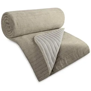 Eurofirany Tagesdecke GLORY – klassische Eleganz im modernen Stil, Gesteppter Überwurf, für Doppelbett, Streifenmuster, minimalistisch beige|braun 220 cm x 240 cm