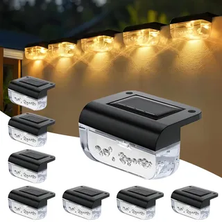 Anmossi Solarlampen für Außen Garten, 8 Stück Solar Zaunleuchten, Wasserdichte LED Stufenleuchten für Draußen, Stufen, Zäune, Terrassen, Treppen, Pool und Hof, Warmweiß