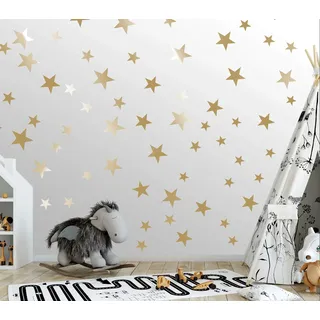 ELES VIDA - 25 Sterne Wandtattoo fürs Kinderzimmer - Wandsticker Set - Pastell Farben, Baby Sternenhimmel zum Kleben Wandaufkleber Sticker Wanddeko - Wandfolie, Kleinkinder, Rauhfaser Gold