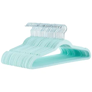 Amazon Basics Kleiderbügel für Anzüge, Samt, schmal, rutschfest, 50 Stück, Minzgrün/Silber