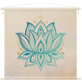 Bilderdepot24 Wandteppich modern Mandala Muster Ornamente Spirituell türkis, quadratisch, Höhe: 2.6 mm, großes Wandbild aus Natur-Baumwolle Wandbehang Stoffbild Tuch Wollseil grün 90 cm x 90 cm x 2.6 mm