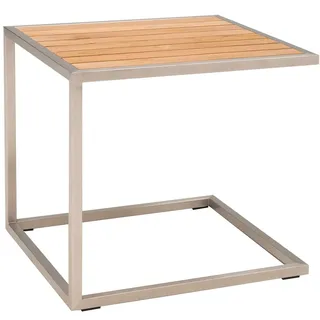 OUTLIV. Balkon Tisch Pasadena, Beistelltisch, Edelstahl, Teak, Rechteckig, Witterungsbeständig, Perfekt für Outdoor-Bereiche, Teak Natur, 45x50x45 cm