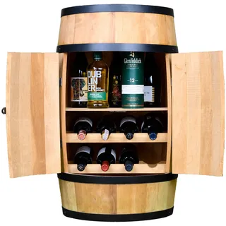CREATIVE COOPER Weinfass Stehtisch mit Tür, Weinliegen und Regal- Alkoholschrank Flaschenregal - Holzfass - Fassmöbel - Wine Rack - Wineregal Holz - Weinbar - Fass bar mit Tür - Fassbar 80cm Eiche