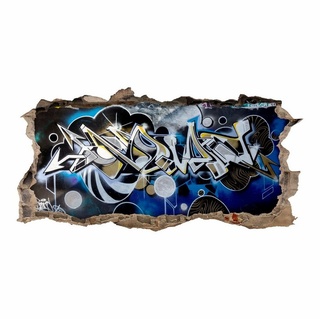 nikima Wandtattoo 148 Graffiti blau grau - Loch in der Wand (PVC-Folie), in 6 vers. Größen bunt 75 cm x 50 cm