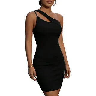 BKEPDY Damen One Shoulder Ausgehöhlter Ärmellos Minikleid Bodycon Kleid Kurz Sommerkleid Asymmetrischer Partykleid Abendkleid Elegant Freizeitkleid Cocktailkleid Schulterfrei für Party Club Einfarbig - XL