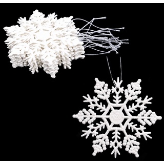 Christmas Concepts® Packung mit 12-10 cm Glitter Schneeflocke zum Aufhängen - Weihnachtsschmuck (Weiß)