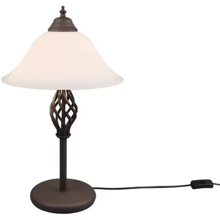 meineWunschleuchte Tisch-Leuchte in Rostoptik mit Glas Lampenschirm | Höhe 50cm, mit 2x E14 LED, Leuchtmittel stufenweise dimmbar, große Tischlampe Landhausstil, für Schlafzimmer Wohnzimmer