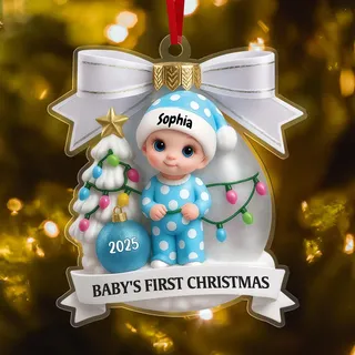 Personalisiertes Weihnachtsornament Babys Erstes Weihnachten 2025 - Mit Namen, Geburtsdatum - Geschenk für Jungen & Mädchen - Weihnachtsbaum-Deko mit 3D-Effekt