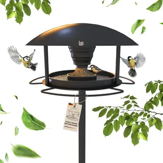 Vogelhaus mit Ständer Wetterfest – Vogelfutterspender & Vogeltränke [3 in 1 XXL] Vogelfutterhaus Metall | Robustes Futterhaus für Vögel, Garten & Balkon – Schenk