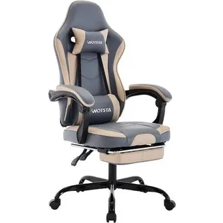 Gamingstuhl mit Fußstütze, ergonomisches Design, BlauBeige