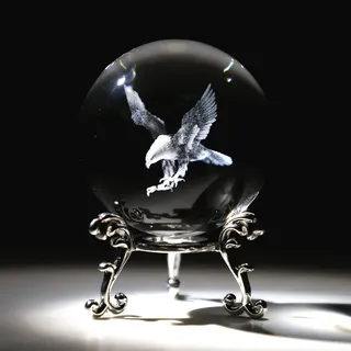 HDCRYSTALGIFTS Briefbeschwerer in Adlerform mit lasergraviertem Sockel - 60 mm - Dekorative Glaskugel - Transparent