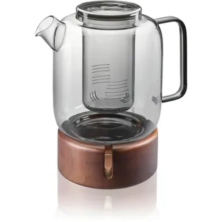 Gefu Teekannenset Trevio, Braun, Grau, Schwarz, Holz, Kunststoff, Glas, 2-teilig, Akazie, 1,5 L, 14.5x23.5x22 cm, Kaffee & Tee, Kannen, Teekannen