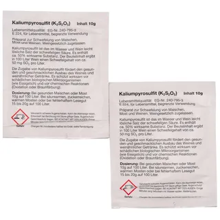2x Vina Schlag Kaliumpyrosulfit 10g Schwefelpulver für Schwefelung von Maischen, Most und Weinen