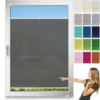Plissee Ohne Bohren Klemmfix 58 x 155 cm, Nach Maß Qualität Ohne Bohren, Jalousie Sonnenschutz Easyfix, Plisseerollo Rollo Jalousie, für Fenster & Tür, Grau