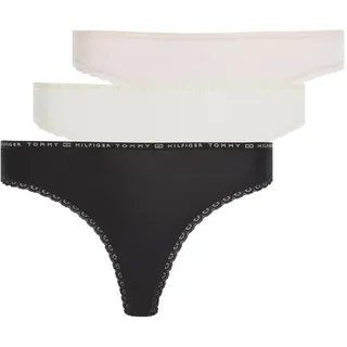Tommy Hilfiger Damen 3er Pack Strings Tangas, Mehrfarbig (Black/Ivory/Pale Pink), XS - XS