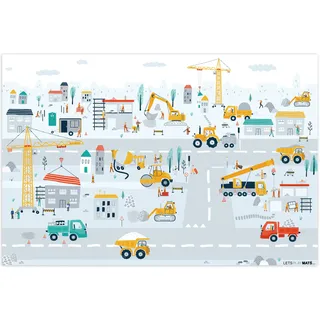 KINDERTEPPICH Baustelle - Traktor - Bagger - Auto - Design Spielmatte 105x70 cm