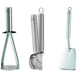 RÖSLE Küchenhelfer-Trio 3-tlg., Kartoffelstampfer, Fleischplattierer, Knoblauchpresse