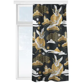 Bilderdepot24 Vorhang Gardine Orientalisch Tiere Asiatisches Muster Kranichen Herbst (1 St), Multifunktionsband, blickdicht, Samt, Schiebegardinen Küche Schlafzimmer Wohnzimmer Schiebevorhang beige|braun 130 cm x 175 cm