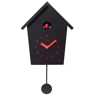 Cuco Clock Wanduhr Kuckucksuhr REIHENHAUS mit Pendeluhr Wanduhr, Moderne Schwarzwalduhr (28,3 × 22,8 × 10,4cm, mit Nachtruhefunktion, Vogelgezwitscher) rot|schwarz