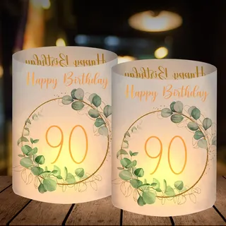 12 Windlicht Tischdeko 90 Geburtstag, 90 Jahre Happy Birthday Tischdeko, Deko 90 Geburtstag Mann Frau, Geeignet für Teelichter oder Kerzen