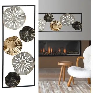 Wanddeko aus Metall im Rahmen Wandkunst Ringe Kreise Blumen Eisen