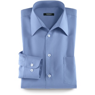 Walbusch Herren Hemd Bügelfrei Kragen ohne Knopf einfarbig Azur 42 - Langarm