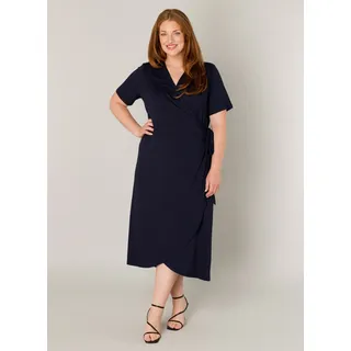 Wickelkleid BASE LEVEL CURVY "Abbie", Damen, Gr. 44, N-Gr, blau (navy dunkelblau), Jersey, Obermaterial: 94% Viskose, 6% Elasthan, unifarben, feminin, figurumspielend ca. Mitte Wade, V-Ausschnitt, Kurzarm, Kleider, Weich fließende Viskose-Mischqualität