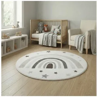 Jimri Kinderteppich DOT ́S Teppiche für Kinderzimmer, Kinderzimmerteppich, Teppich, Rund, Regenbogen weiß Rund | 150 cm x 150 cm