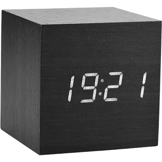 Holzwecker mit LED-Anzeige, Sprachsteuerung, Temperatur für Schlafzimmer, | Sprachsteuerung und Dauerlicht, Holzgehäuse, Digitaluhr, Schwarz mit weißem Licht