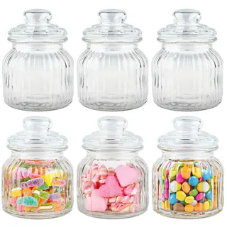 Murago - 6er Set Vorratsglas ca 600ml 15x11cm luftdicht Gewürz Glas Dosen Bonbonglas Süßigkeiten Behälter mit Deckel Candy Bar Zubehör Vorratsgläser Glasdeckel Gläser für Nüsse Kaffebohnen 0,6L rund