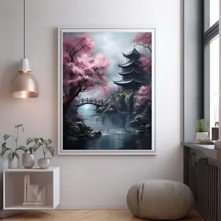 Japan Landschaft Diamond Painting, 5D Diamant Painting Bilder Kits Erwachsene,Full Diamant Malerei 5D DIY Diamond Art Set, Diamant Painting Bilder Kinder Diamond Kristall Home Wand Décor 60x90cm D322