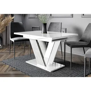 Home Collective Esstisch ausziehbar Tisch Küchentisch Esszimmertisch Ausziehtisch (Esszimmer Küche Wohnzimmer Esstisch erweiterbar), modernes Design mit V-Gestell 120-160x80 cm Weiß glänzend weiß