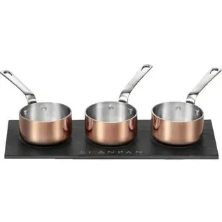 Scanpan 3er-Set Kasserollen Maitre mit Schieferplatte, Pfanne + Kochtopf, Silber, Kupfer