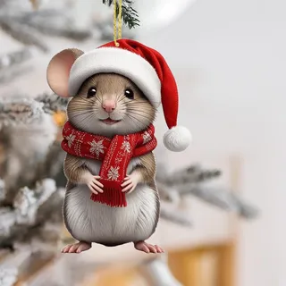 Weihnachtsmäuse Deko, Weihnachtsmaus-Ornament, Weihnachten Acryl Tier Decor, Weihnachten Baumschmuck Weihnachtsdekoration für Zuhause, Auto Lustige Weihnachtsbaum Dekoration (E)