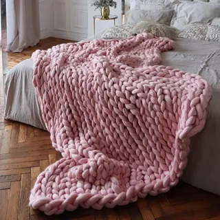Grobstrick Decke, Kuschelig Warm Strickdecke Mischwurf, Handgefertigt Gewichtet Wolldecke Gestrickt Decke Werfen, für Sofa Bett Sessel Garten (Color : Pink, Size : 150 * 200cm)