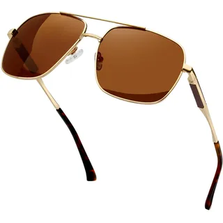 KANASTAL Polarisiert Sonnenbrille Herren Damen Groß | Klassische Retro Vintage, Verspiegelt, Premium Quadratisch Metallrahmen, UV400 Schutz,, Anti Glare, Doppelsteg, Stylisch - Einheitsgröße