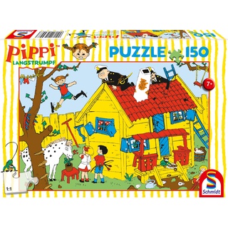 Schmidt Spiele 56448 Langstrumpf, Pippi und die Villa Kunterbunt, 150 Teile Kinderpuzzle, Normal