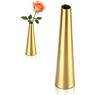 HERCHR Vase Gold, Goldene Vase, Vase Für Eine Rose, Einzelstielvasen Für Zuhause, Moderne Pflanzen Vase Für Hochzeitsdekoration Home Office Dekorationen 5.9X5.9X26.2Cm