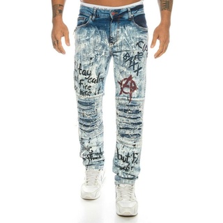 Cipo & Baxx Slim-fit-Jeans Herren Jeans Hose mit coolen Graffiti Punk Prints im used Style Graffiti Schrift blau 30